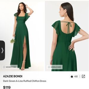 Azazie Dark Green A-Line Maxi Dress NWOT